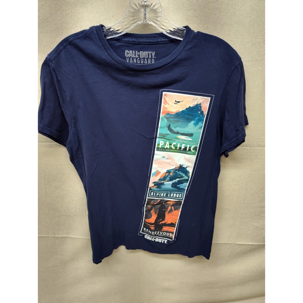 Call of Duty Vanguard Mens Navy Blue Graphic T-Shirt Size M Pacific Alpine Lodge